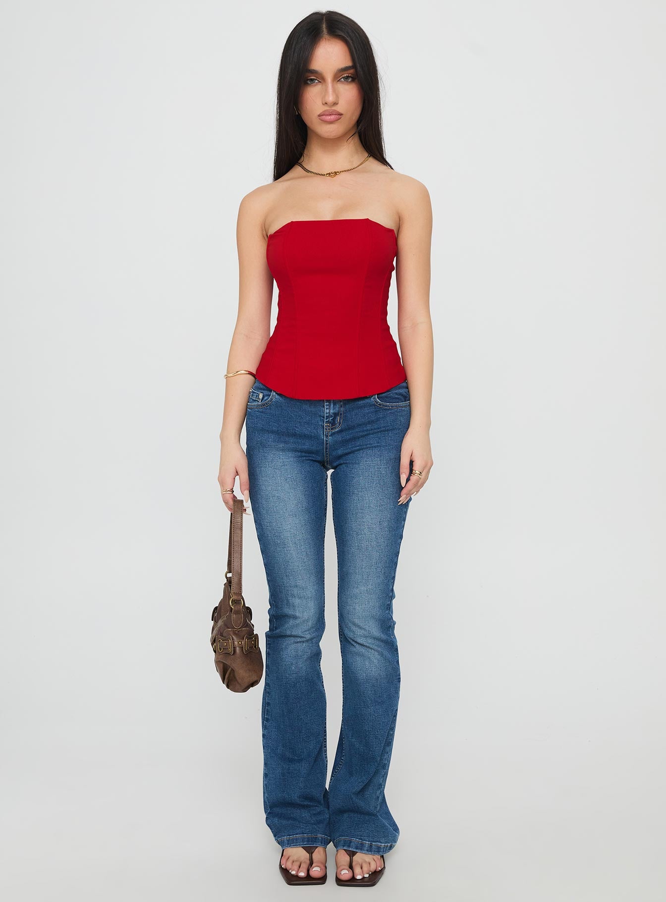 Kaetlyn Strapless Corset Top Red