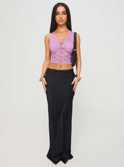 front view of model wearing Princess Polly Isolde Top Lilac Sleeveless Plunger 