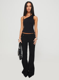 back view of model wearing Princess Polly Akiko Top Black Sleeveless Asymmetric Neckline 