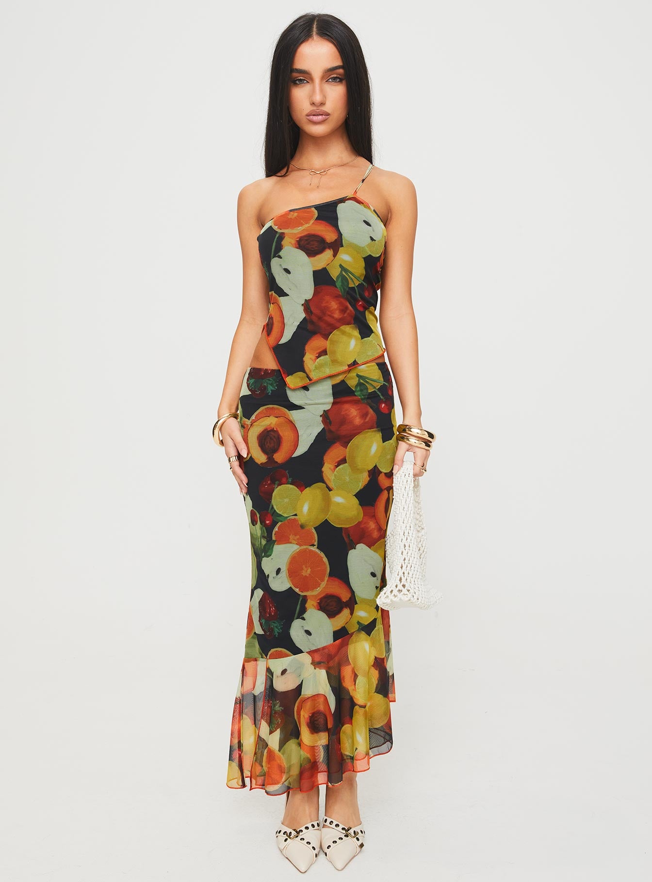   front view of model wearing Princess Polly Taila Maxi Skirt Multi Maxi 