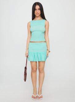 Rosamarie Shirred Top Aqua
