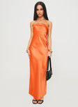 front view of model wearing Princess Polly Citrus Kiss Strapless Maxi Dress Orange Straight Neck 