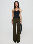 side view of model wearing Princess Polly Benicale Low Rise Cargo Pants Olive 