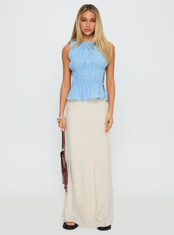 front view of model wearing Princess Polly Read My Soul Bead Detail Top Blue Sleeveless Crew Neck 