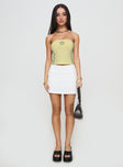 front view of model wearing Princess Polly Fiji Strapless Top Yellow Sleeveless straight 