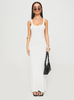 front view of model wearing Princess Polly Spirited Maxi Dress White Scoop Neck 