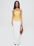 front view of model wearing Princess Polly Sleepless Nights Top Yellow Sleeveless Square Neck 