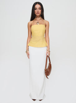 front view of model wearing Princess Polly Sleepless Nights Top Yellow Sleeveless Square Neck 