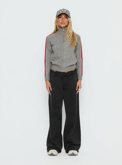 side view of model wearing Princess Polly Caysey Zip Through Knit Sweater Grey cropped 