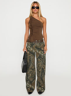 front view of model wearing Princess Polly Raiders Cargo Pant Camouflage Low Rise Jeans 