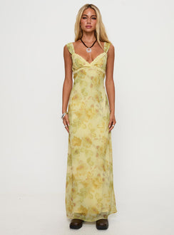 front view of model wearing Princess Polly Fernwood Maxi Dress Yellow Multi Plunger 