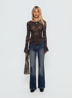 Jasette Sheer Long Sleeve Top Black Paisley