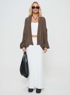 Cable knit cardigan, drop shoulder Good stretch, unlined Princess Polly Lower Impact 