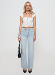 front view of model wearing Princess Polly Copperfield Baggy Denim Jeans Light Blue Wash High Waisted 