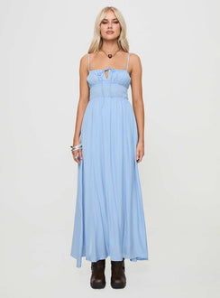 front view of model wearing Princess Polly Jersie Maxi Dress Blue Square Neck 