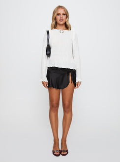 front view of model wearing Princess Polly Mosaic Long Sleeve Sheer Top White Full Sleeves Boat Neck 