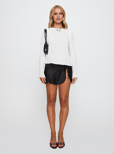 front view of model wearing Princess Polly Mosaic Long Sleeve Sheer Top White Full Sleeves Boat Neck 