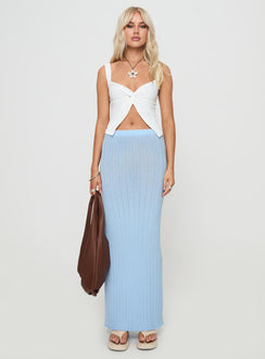   front view of model wearing Princess Polly Belle Knit Maxi Skirt Baby Blue Maxi 