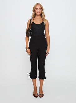 back view of model wearing Princess Polly Fuel My Soul Lace Bodysuit Black Sleeveless 