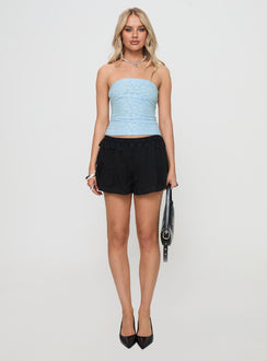 front view of model wearing Princess Polly Off To Amalfi Strapless Top Blue Sleeveless straight 