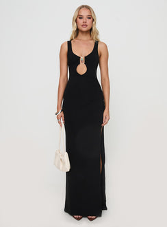 front view of model wearing Princess Polly Zaloma Cut Out Maxi Dress Black Plunger 