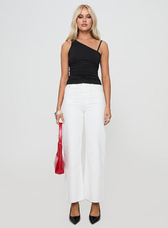 front view of model wearing Princess Polly Fawcett Jeans White High Waisted 