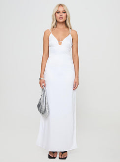 front view of model wearing Princess Polly Atheria Maxi Dress White Plunger 
