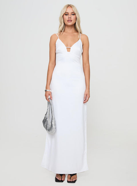 front view of model wearing Princess Polly Atheria Maxi Dress White Plunger 