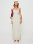 front view of model wearing Princess Polly Euphemia Maxi Dress Cream V-Neck 