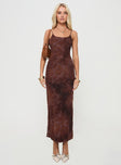 front view of model wearing Princess Polly Knox Maxi Dress Chocolate Scoop Neck 