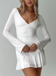 Princess Polly V-Neck  Sybella Long Sleeve Mini Dress White