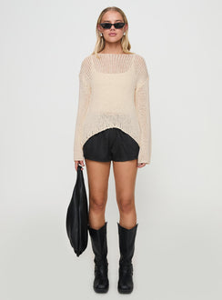 front view of model wearing Princess Polly Protea Knit Sweater Beige Long 