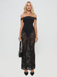   front view of model wearing Princess Polly Lombardio Lace Maxi Skirt Black Petite Maxi 