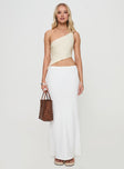 front view of model wearing Princess Polly Toomba One Shoulder Top Ivory Sleeveless Asymmetric Neckline 