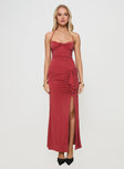 front view of model wearing Princess Polly Destinations Maxi Dress Red Plunger 