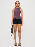 front view of model wearing Princess Polly Shanton Top Purple Sleeveless Crew Neck 