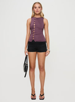 front view of model wearing Princess Polly Shanton Top Purple Sleeveless Crew Neck 