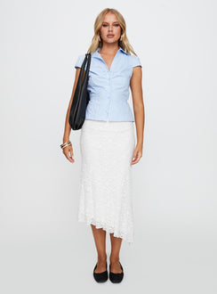   front view of model wearing Princess Polly Mathylda Asymmetrical Lace Maxi Skirt White Midi Skirts Midi Skirts 