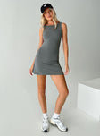 front view of model wearing Princess Polly Karreey Mini Dress Grey Scoop Neck 