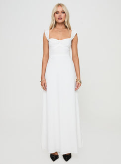 front view of model wearing Princess Polly Landon Maxi Dress White Sweetheart Neckline 
