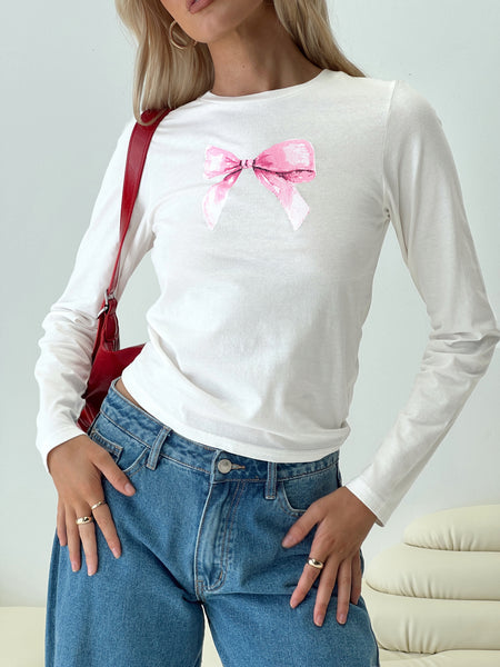 Bow Baby Long Sleeve Top White