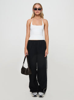 side view of model wearing Princess Polly Ezekiel Nylon Top White Sleeveless Square Neck 