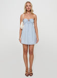 front view of model wearing Princess Polly Rosenberg Strapless Mini Dress Blue Sweetheart Neckline 