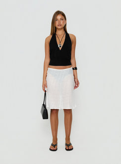 Evangela Sheer Midi Skirt White Polka Dot