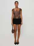 front view of model wearing Princess Polly Nerys Top Leopard Short Sleeves Square Neck 