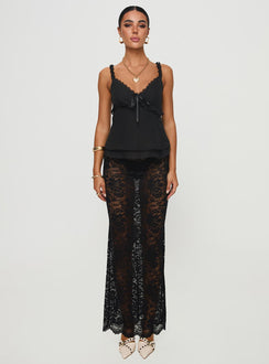 front view of model wearing Princess Polly Taini Top Black Sleeveless V-Neck 