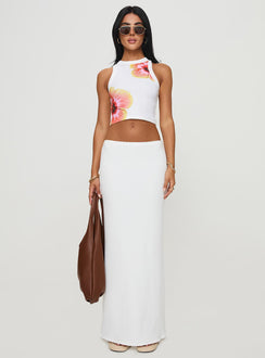 front view of model wearing Princess Polly Seren Top White Sleeveless Crew Neck 