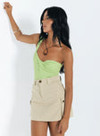 back view of model wearing Princess Polly Bareena Bodysuit Green Sleeveless Asymmetric Neckline 