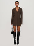 front view of model wearing Princess Polly Dianah Blazer Mini Dress Brown V-Neck 