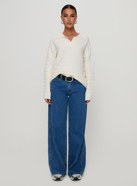 side view of model wearing Princess Polly Autumnal Collared Sweater Cream 